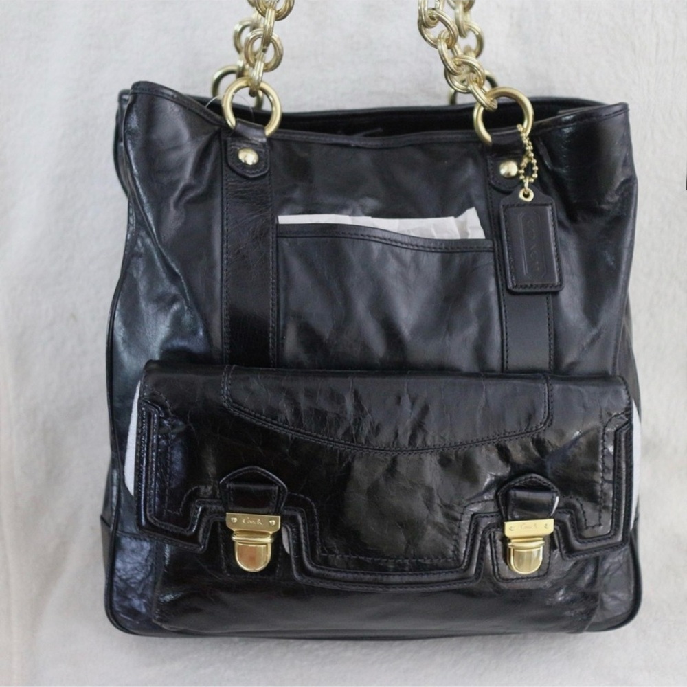 COACH Poppy Push lock Leather N/S Shopper Tote Shoulder Bag - Picture 1 of 8
